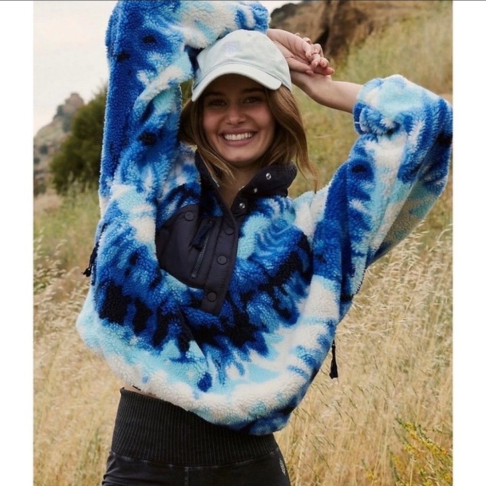 FP Movement by Free People Blue Tie-Dye Sherpa Pullover Hoodie